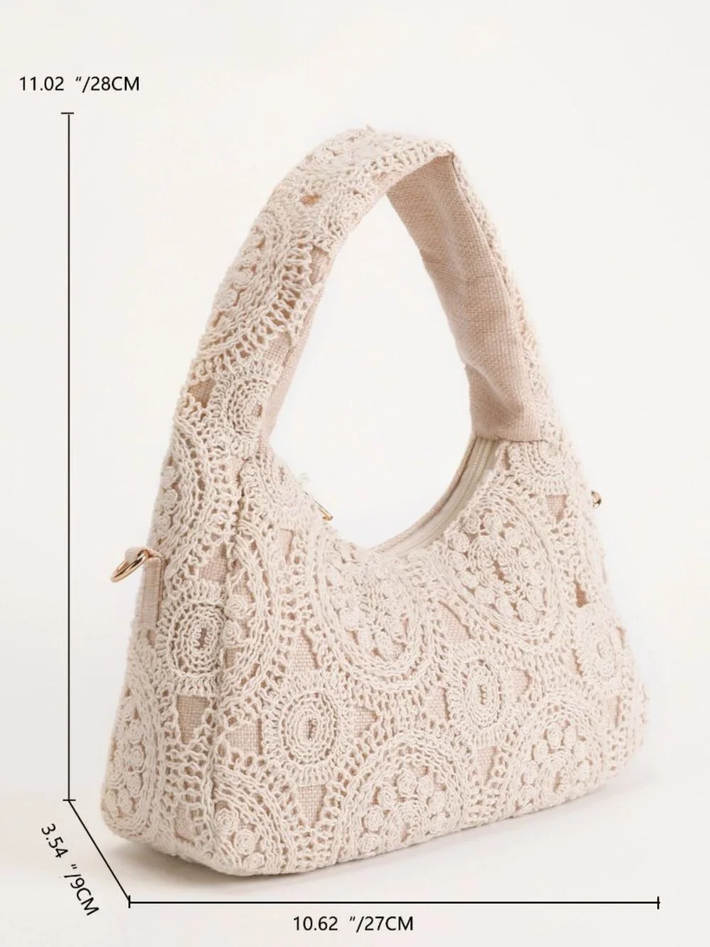 Bohemian Crochet Lace Shoulder Bag, Ivory Floral Hobo Bag, Embroidered Handbag